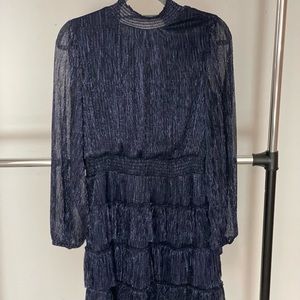 EXPRESS long sleeve metallic dark blue dress